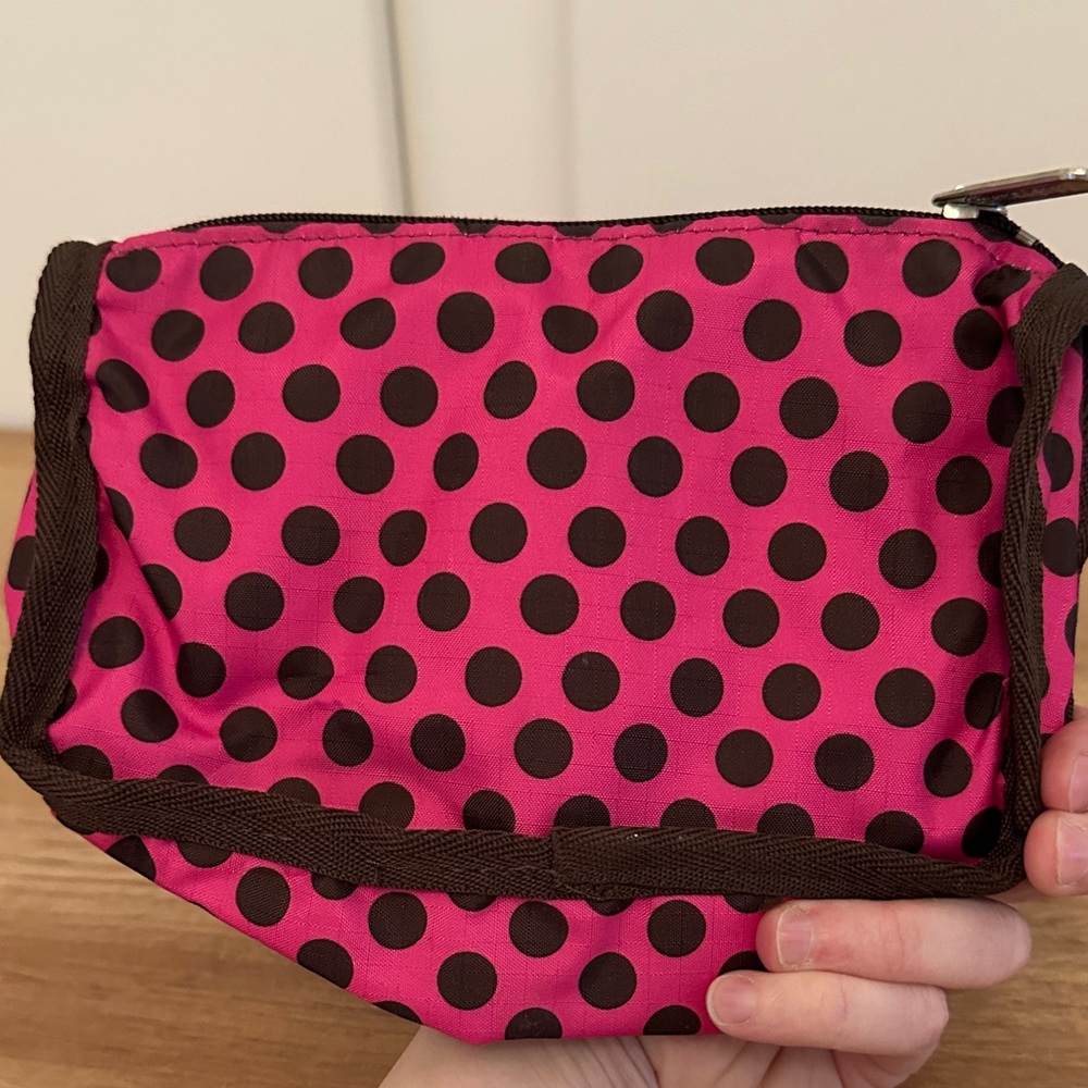 LeSportsac Fuchsia Pink and Brown Dot Pouch - Picture 3 of 3